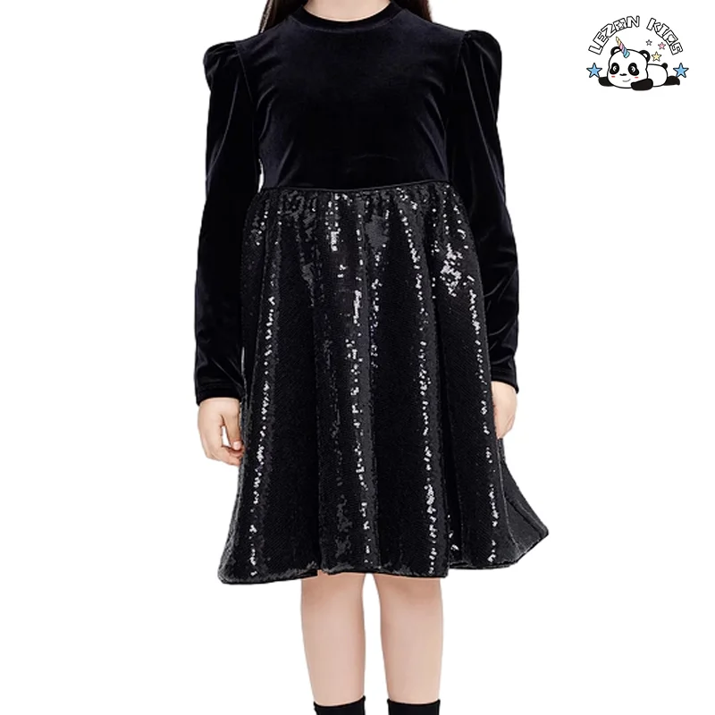 LEZONKIDS - 2024 Hot Selling Spring Long Sleeve Elegant Kids Satin Party Dress Design Girls Princess Dress